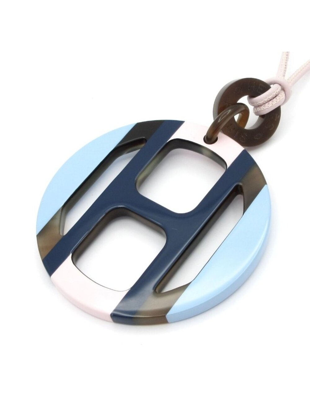 Hermes Necklace H Equipe Leather Pink Light Blue Multi